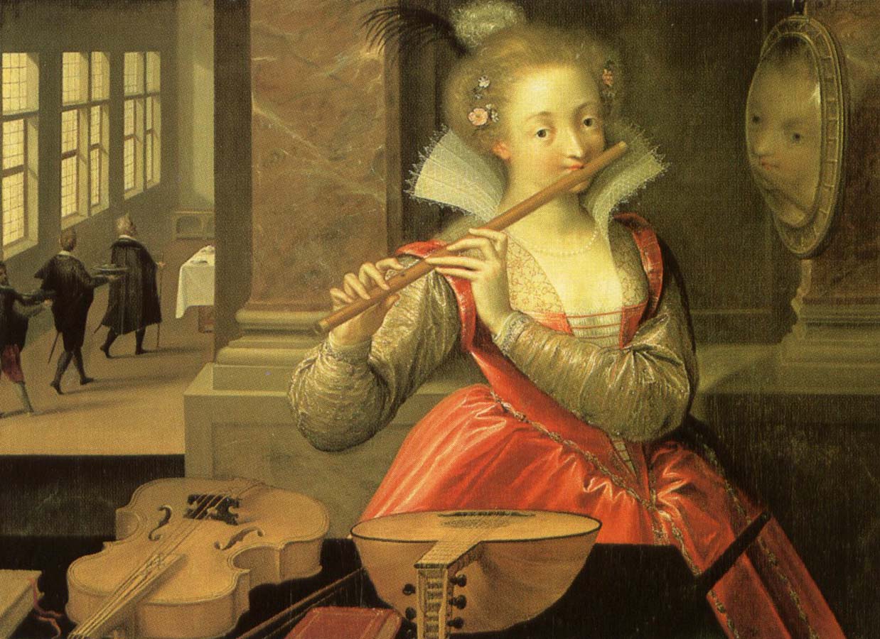 A woman has played a key cylinder flute.